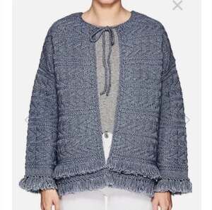 Current/Elliott The Cable Fringe Sweater Indigo Blue Cardigan Size 2 (M) tie fro